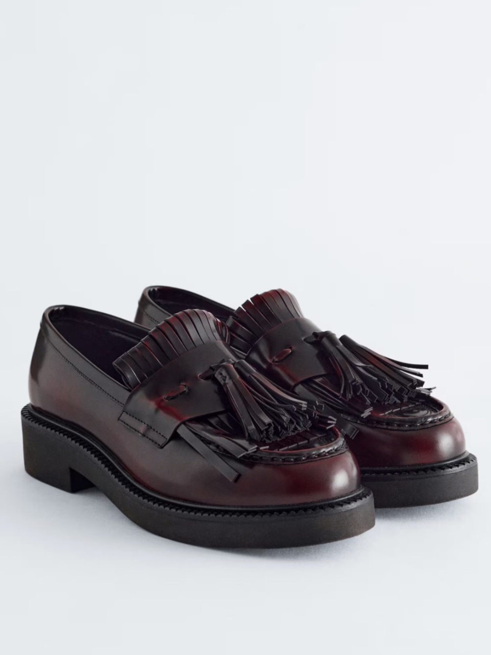 & Other Stories - Women's Tassel Kiltie Leather Loafers in Burgundy